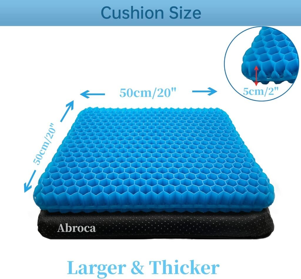 Seat Cushion, 20 Large Gel Seat Cushion for Long Sitting Pressure Relief– Back Sciatica Tailbone Pain Relief Pad, Car Seat Cushion Pad, Wheelchair Office Desk Chair Driver Seat Cushions Cooling Pads