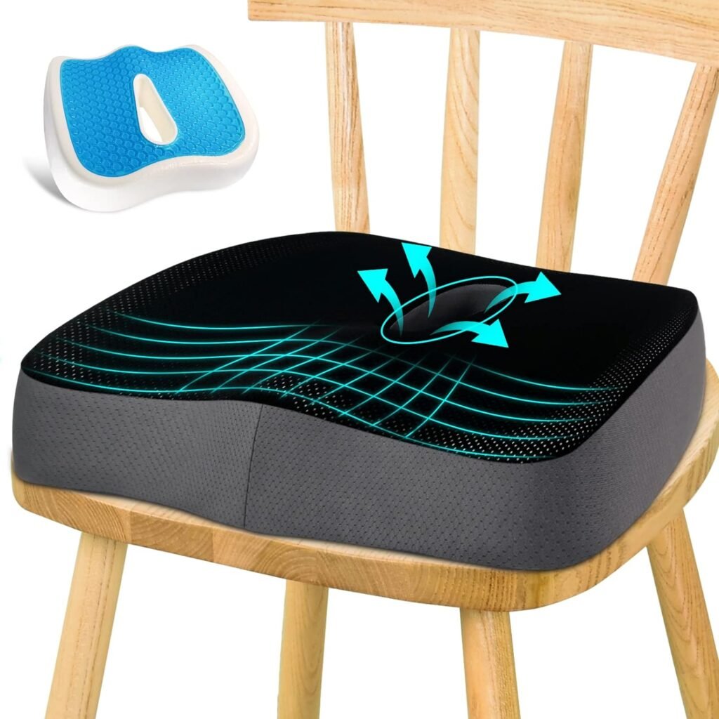 Seat Cushion for Office Chair, Memory Foam Cooling Gel Desk Chair Cushion for Back, Sciatica, Coccyx Tailbone Pain Relief Butt Pillow for Office Chairs, Car, Wheelchair, Gaming Chair