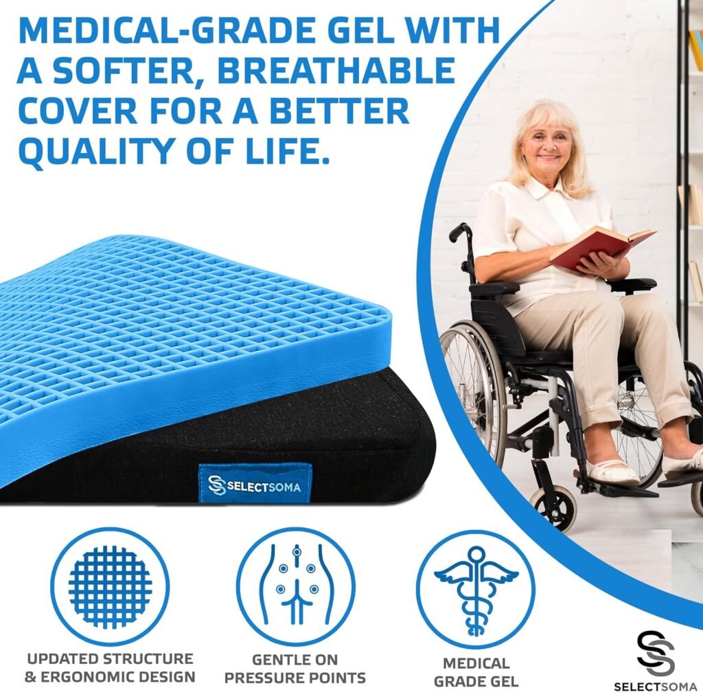 SelectSoma Gel Seat Cushion for Long Sitting Pressure Relief for Back, Sciatica, Coccyx, Tailbone Pain – Wheelchair Cushions, Car and Truck Seat Cushion, Chair Pad for Office Chairs - Egg Sitter