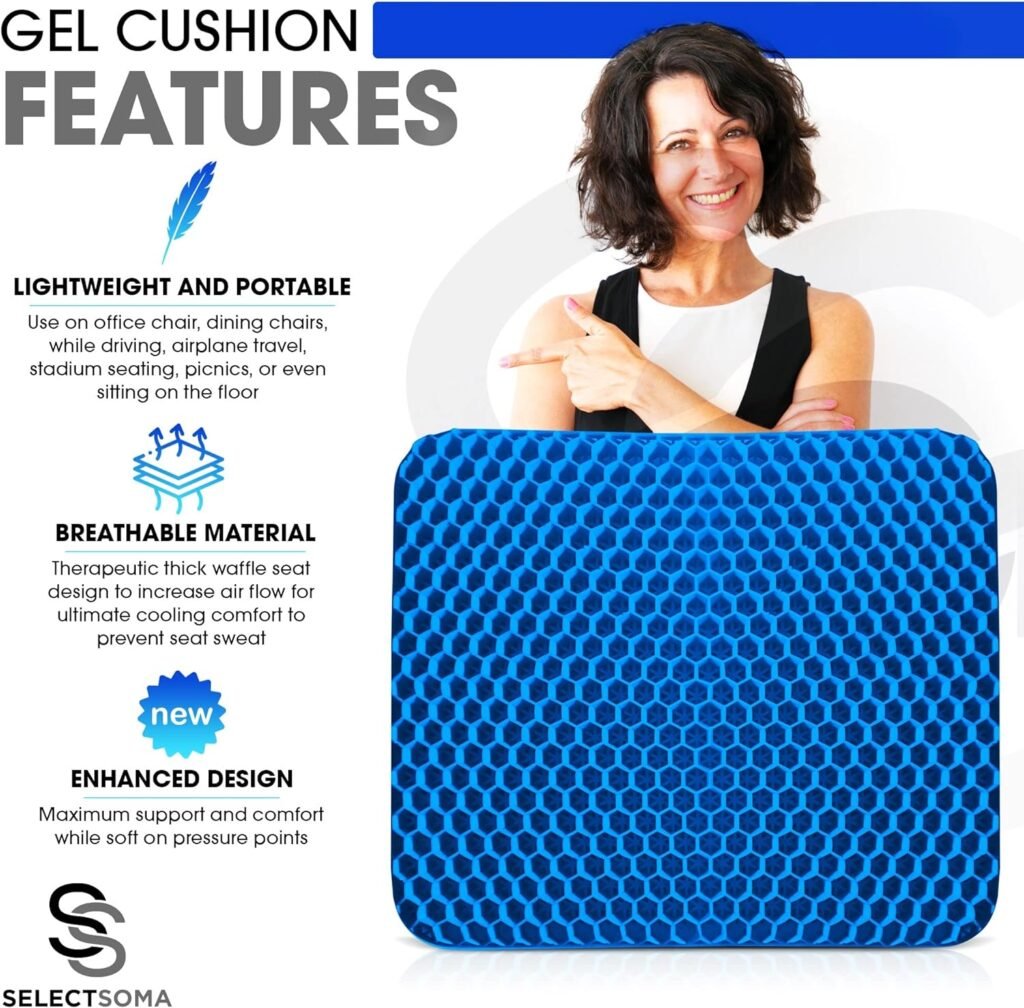 SelectSoma Gel Seat Cushion for Long Sitting Pressure Relief for Back, Sciatica, Coccyx, Tailbone Pain – Wheelchair Cushions, Car and Truck Seat Cushion, Chair Pad for Office Chairs - Egg Sitter