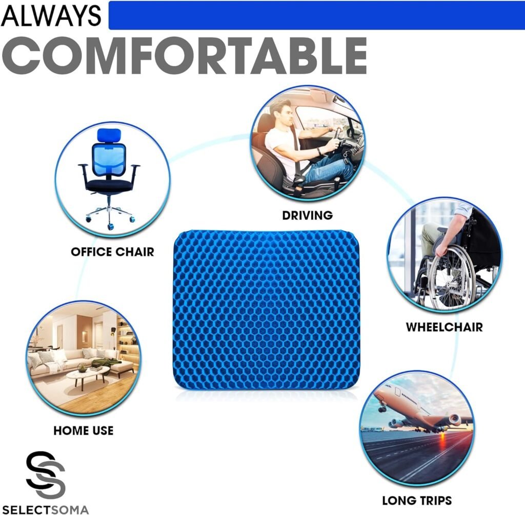 SelectSoma Gel Seat Cushion for Long Sitting Pressure Relief for Back, Sciatica, Coccyx, Tailbone Pain – Wheelchair Cushions, Car and Truck Seat Cushion, Chair Pad for Office Chairs - Egg Sitter