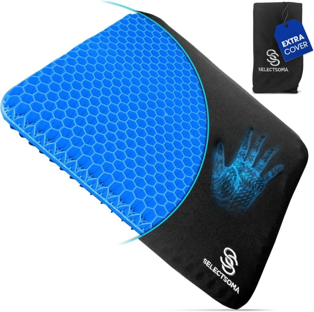 SelectSoma Travel Seat Cushion for Long Sitting – Car and Truck Cooling Gel Seat Cushion - Office Chair Cushion for Back, Sciatica, Tailbone Pain Relief – Wheelchair Cushion for Pressure Relief