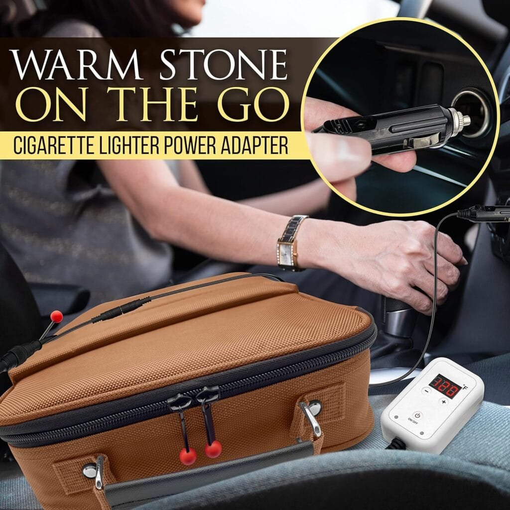 SereneLife Portable Massage Stone Warmer Set - Electric Spa Hot Stones Massager and Heater Kit with 6 Large and 6 Small Round Shaped Basalt Massaging Rocks, Digital Controller Heating Bag