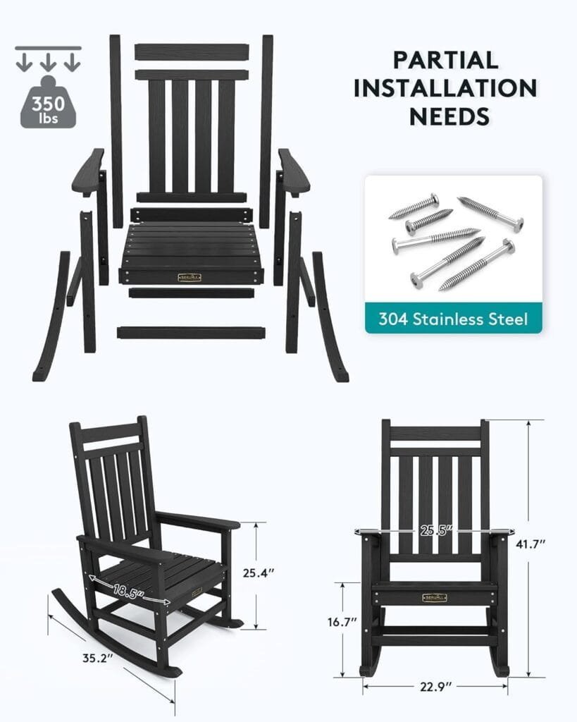 SERWALL Oversized Rocking Chair, Outdoor Rocking Chair for Adults, All Weather Resistant Porch Rocker for Lawn Garden, Blue