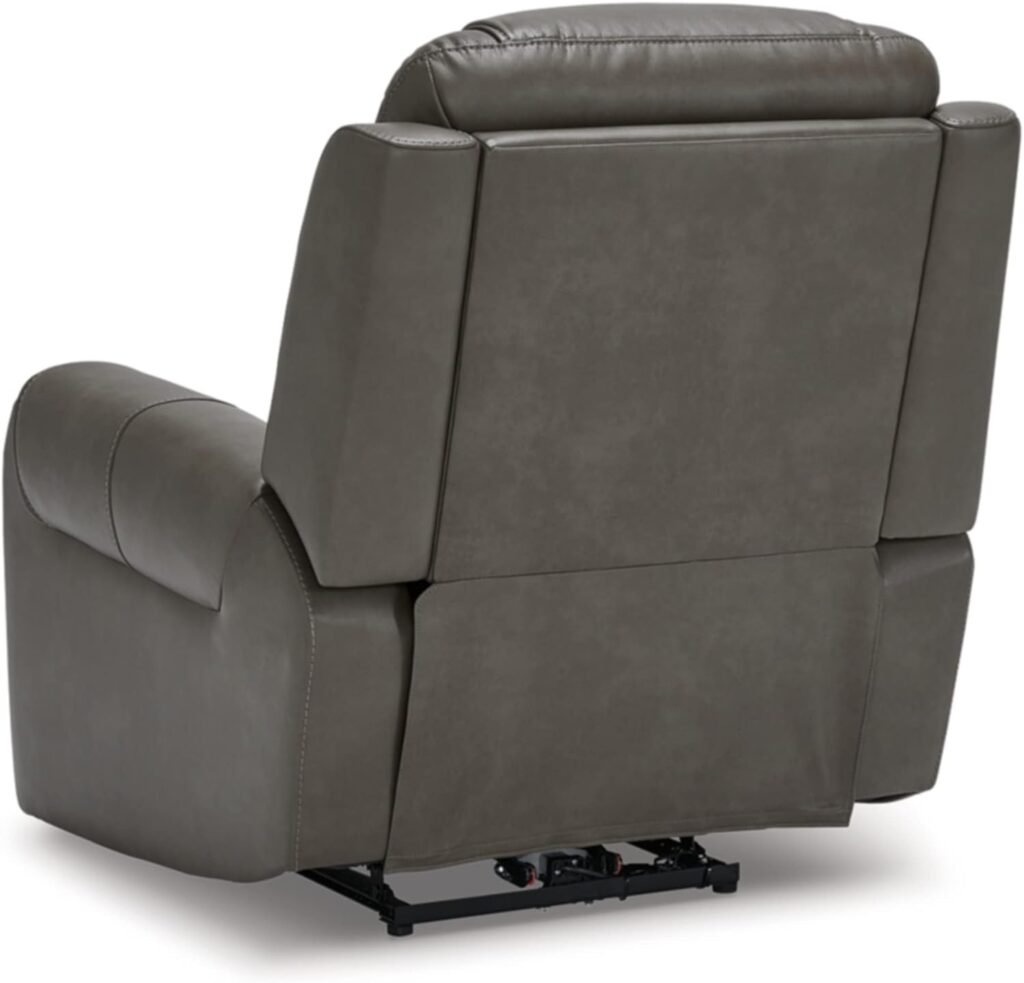 Signature Design by Ashley Card Player Contemporary Faux Leather Power Recliner with Adjustable Headrest, Gray