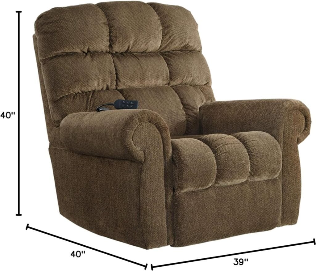 Signature Design by Ashley Ernestine Upholstered Power Lift Adjustable Oversized Recliner, Brown