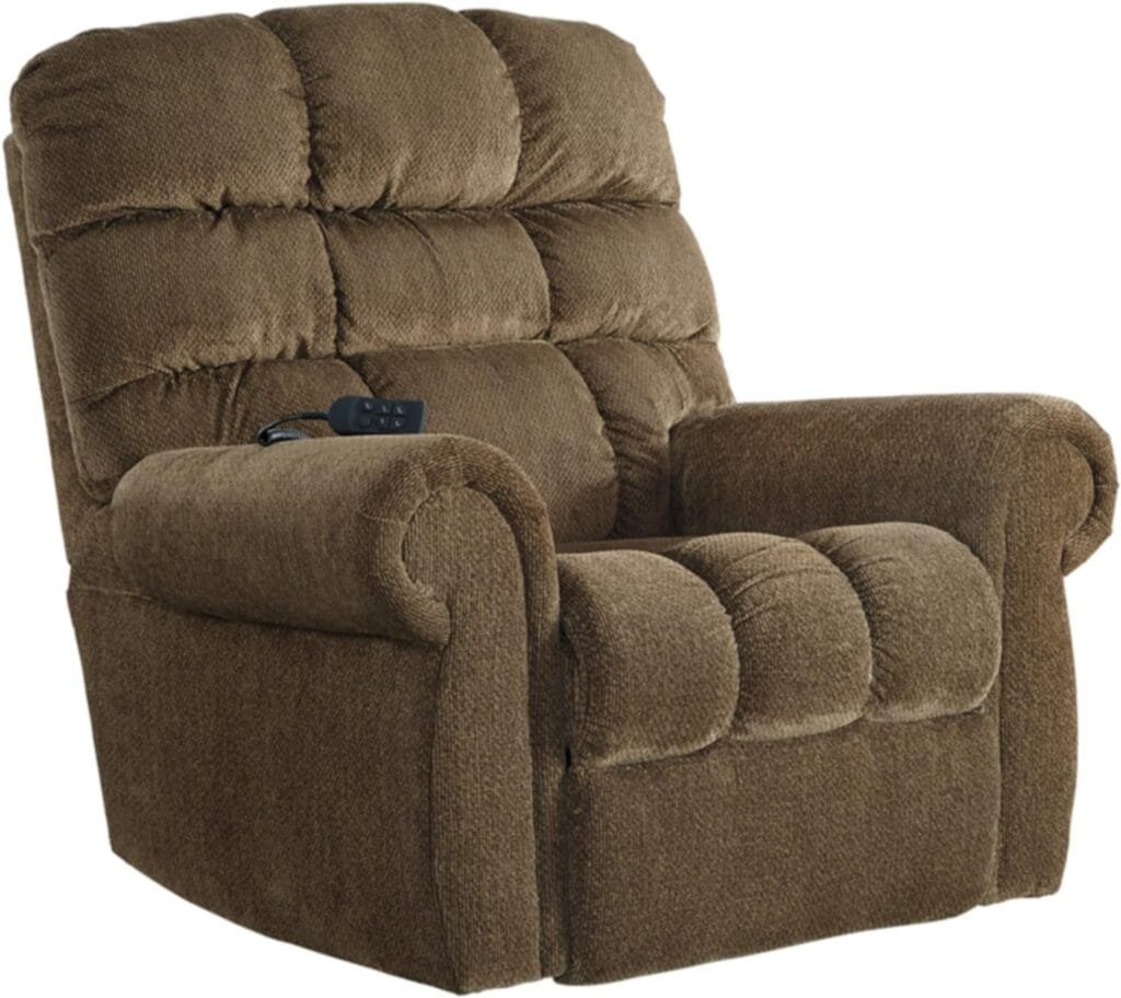 Signature Design by Ashley Ernestine Upholstered Power Lift Adjustable Oversized Recliner, Brown