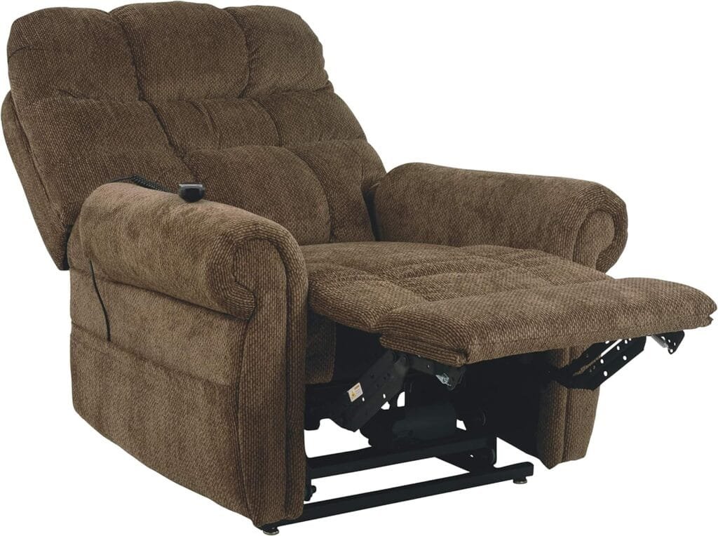 Signature Design by Ashley Ernestine Upholstered Power Lift Adjustable Oversized Recliner, Brown