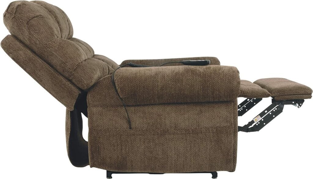 Signature Design by Ashley Ernestine Upholstered Power Lift Adjustable Oversized Recliner, Brown