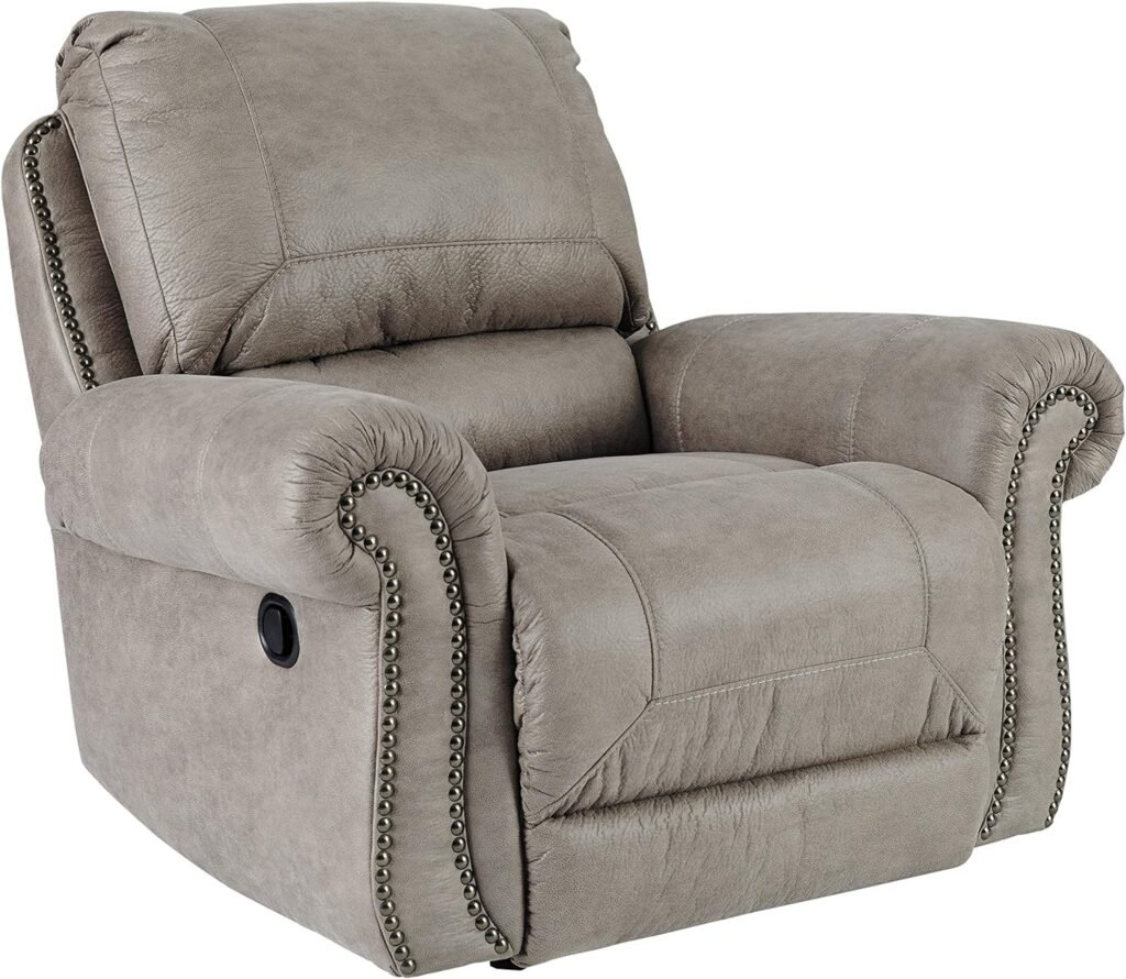 Signature Design by Ashley Larkinhurst Faux Leather Manual Rocker Recliner with Nailhead Trim, Brown