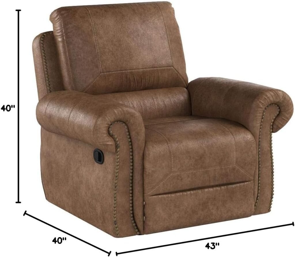 Signature Design by Ashley Larkinhurst Faux Leather Manual Rocker Recliner with Nailhead Trim, Brown