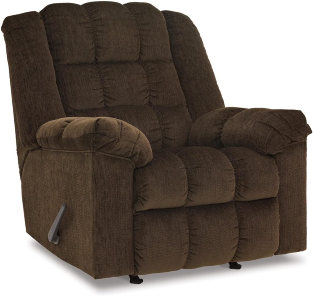 Signature Design by Ashley Ludden Ultra Plush Manual Rocker Recliner with Tufted Back, Dark Brown