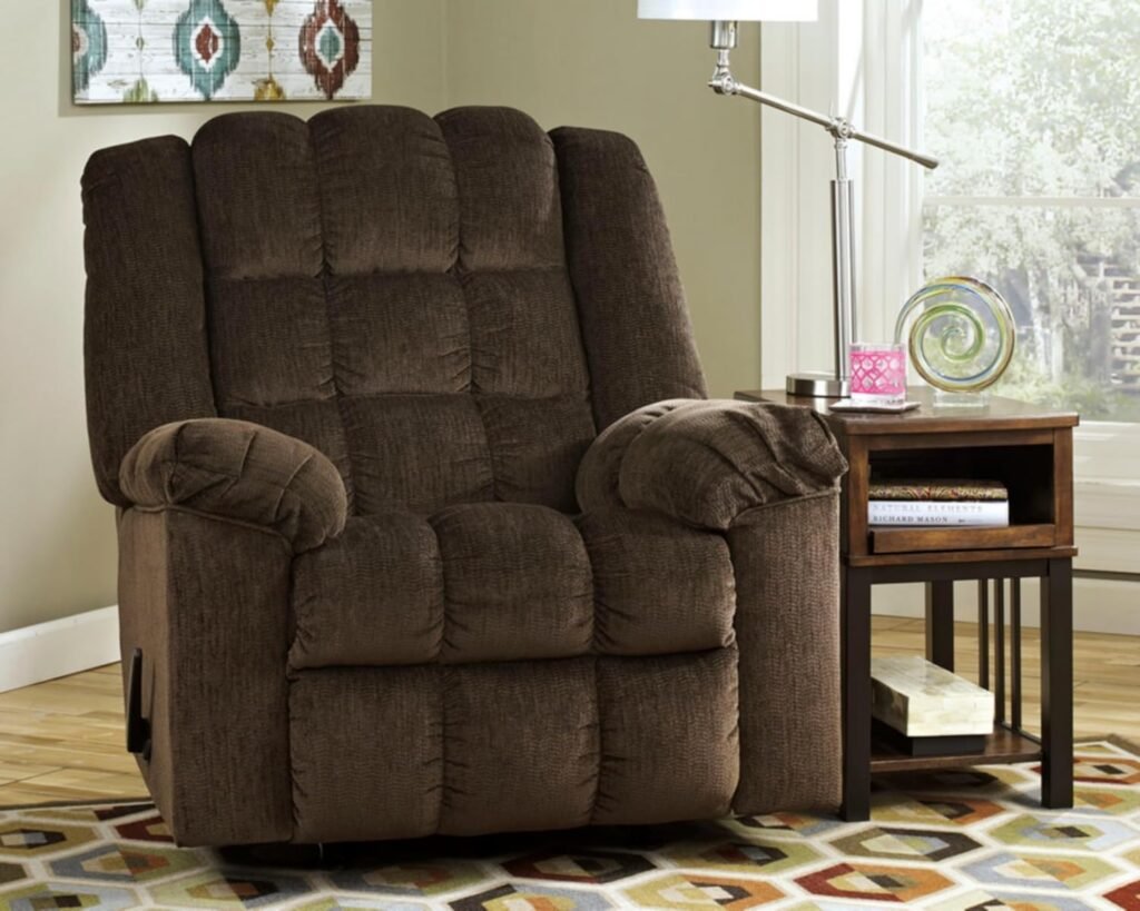 Signature Design by Ashley Ludden Ultra Plush Manual Rocker Recliner with Tufted Back, Dark Brown