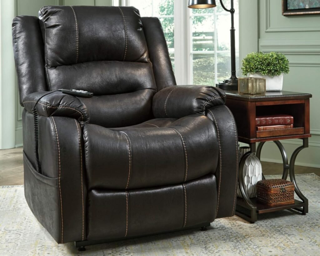 Signature Design by Ashley Yandel Faux Leather Electric Power Lift Recliner for Elderly, Black