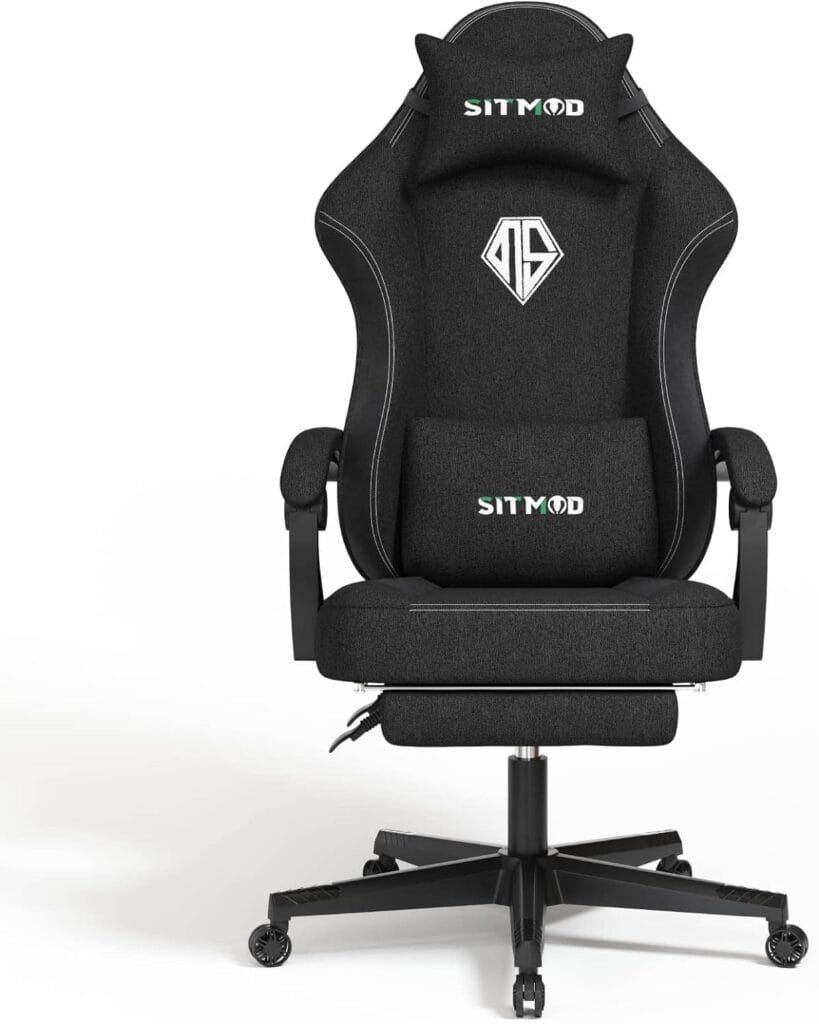 SITMOD Gaming Chairs for Adults with Footrest-PC Computer Ergonomic Video Game Chair-Backrest and Seat Height Adjustable Swivel Task Chair with Headrest and Lumbar Support(Black)-Fabric