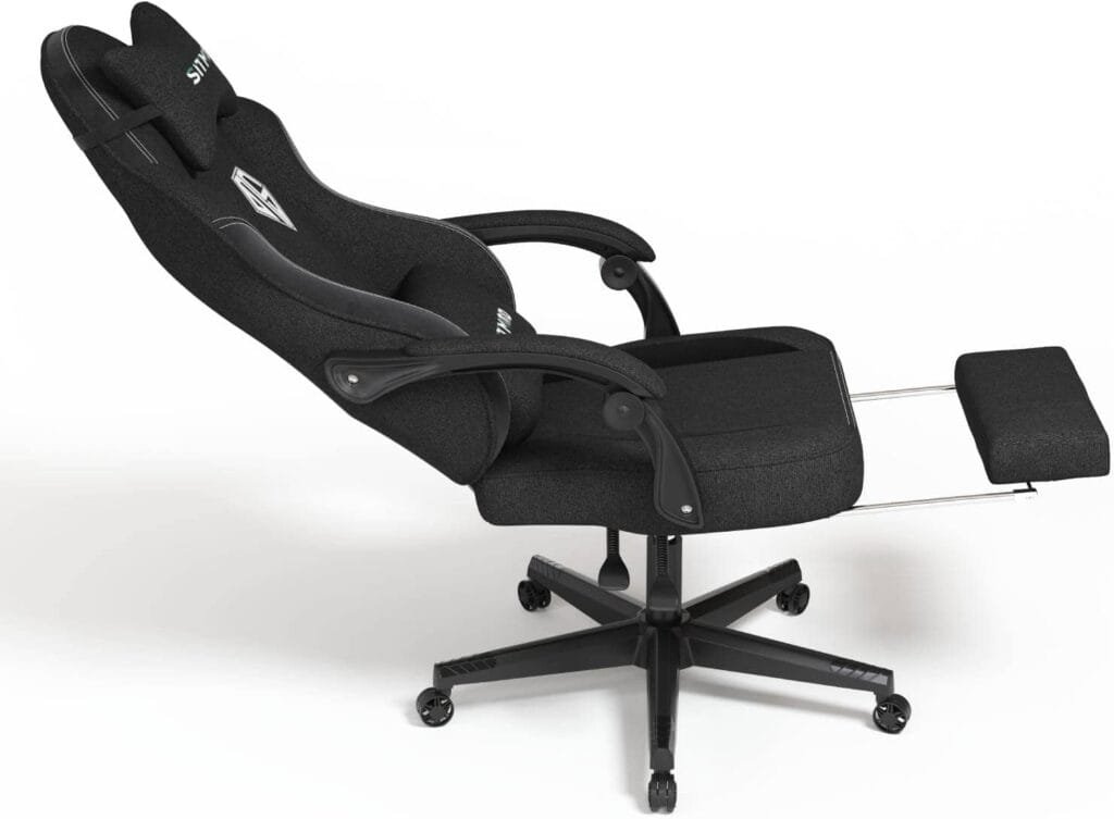 SITMOD Gaming Chairs for Adults with Footrest-PC Computer Ergonomic Video Game Chair-Backrest and Seat Height Adjustable Swivel Task Chair with Headrest and Lumbar Support(Black)-Fabric
