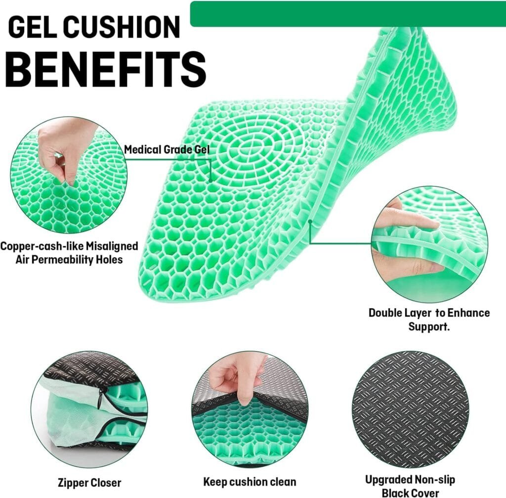 SIXAQUAE Gel Seat Cushion for Long Sitting,Double-Layer Chair Cushions for Office Chair and Truck Drivers.Back, Sciatica, Hip, Tailbone Pain Relief Cushion.Egg Seat Chair Cushion for Wheelchair.