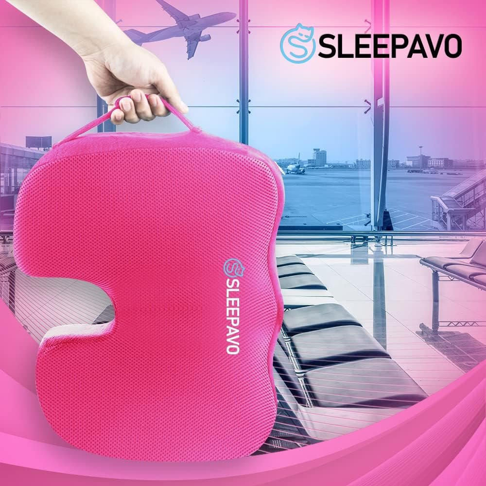 Sleepavo Black Memory Foam Seat Cushion for Office Chair - Pillow for Sciatica, Coccyx, Back, Tailbone, Lower Back Pain Relief - Orthopedic Chair Pad for Lumbar Support in Office Desk, Car, Airplane