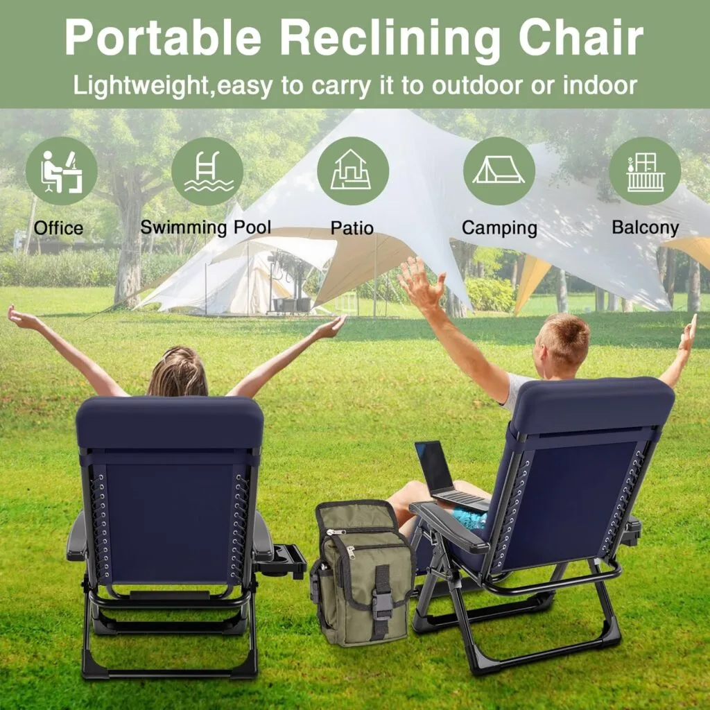 Slendor Oversized Zero Gravity Chair 29In,Gravity Recliner Chair for Indoor Outdoor,XL Padded Patio Lounge Chair with Headrest, Upgrade Aluminum Alloy Lock, Cup Holder,Support 500lbs,Black