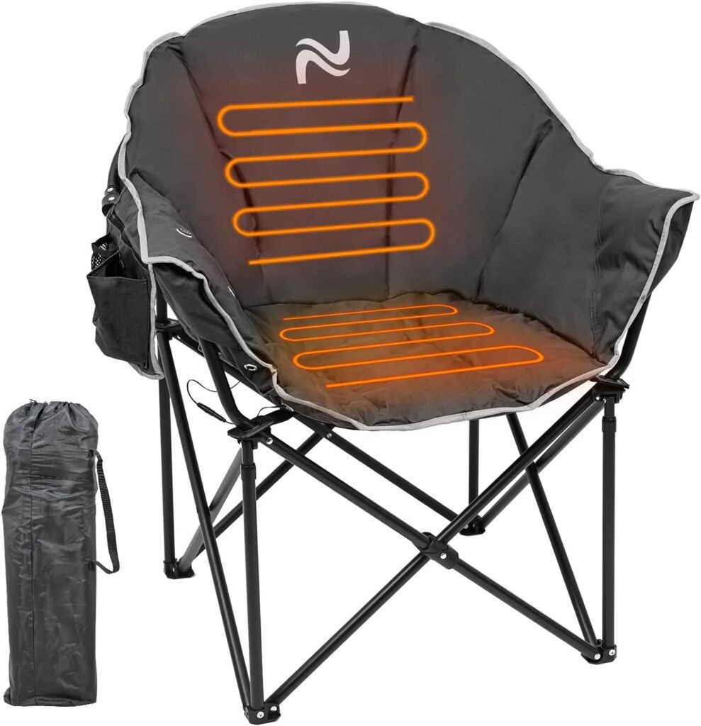 Slsy Heated Camping Chair Oversized, Outdoor Portable Heated Folding Chairs, Heated Foldable Chair Seat Supports 500 lbs, Heating Chair for Outdoor Sports, Camping, Patio, and Picnics