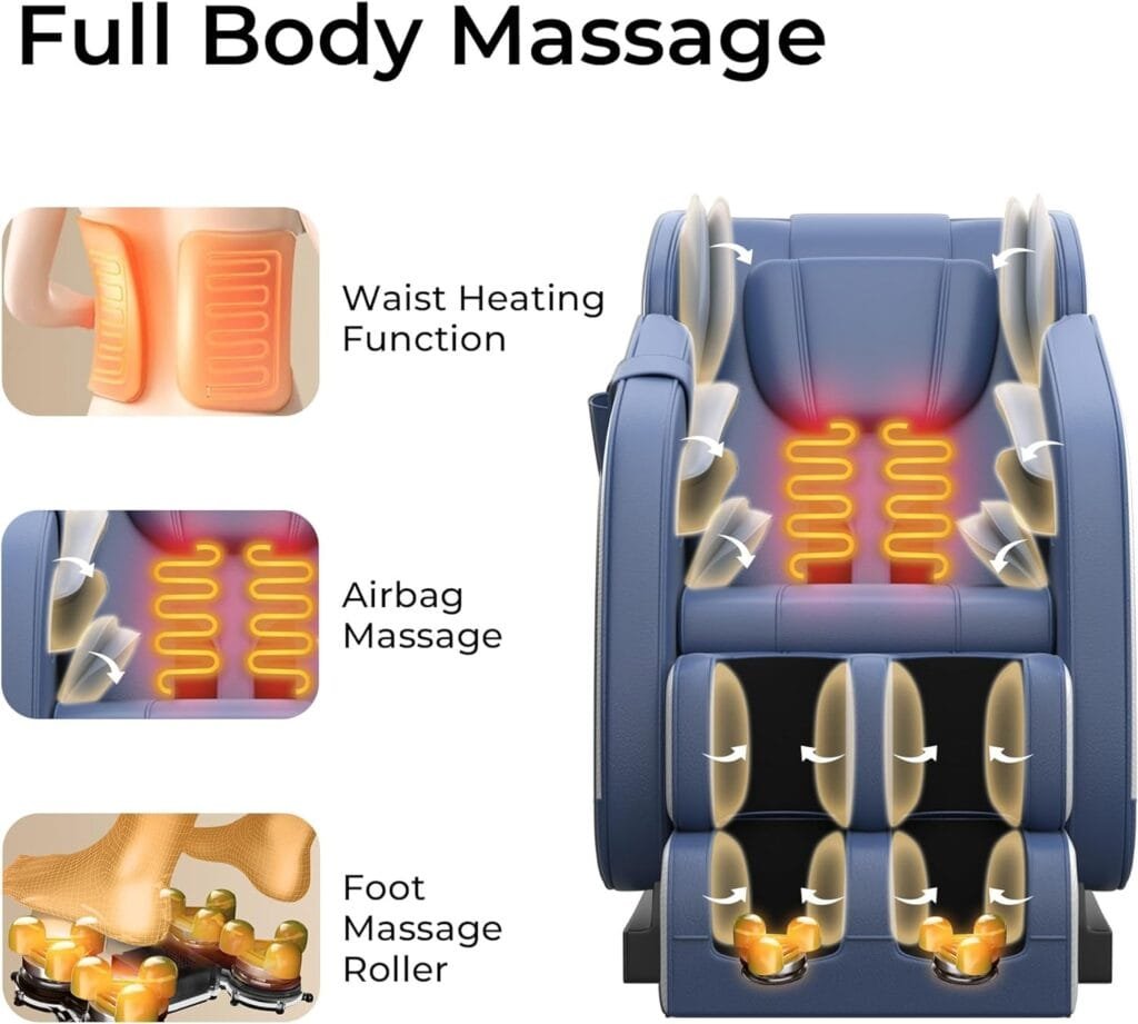 SMAGREHO 2023 New Massage Chair, Zero Gravity Mode and 8 Fixed Rollers Massage, Full Body Airbags with Bluetooth Music Player, Waist Heater and Foot Rollers Massage (Blue)