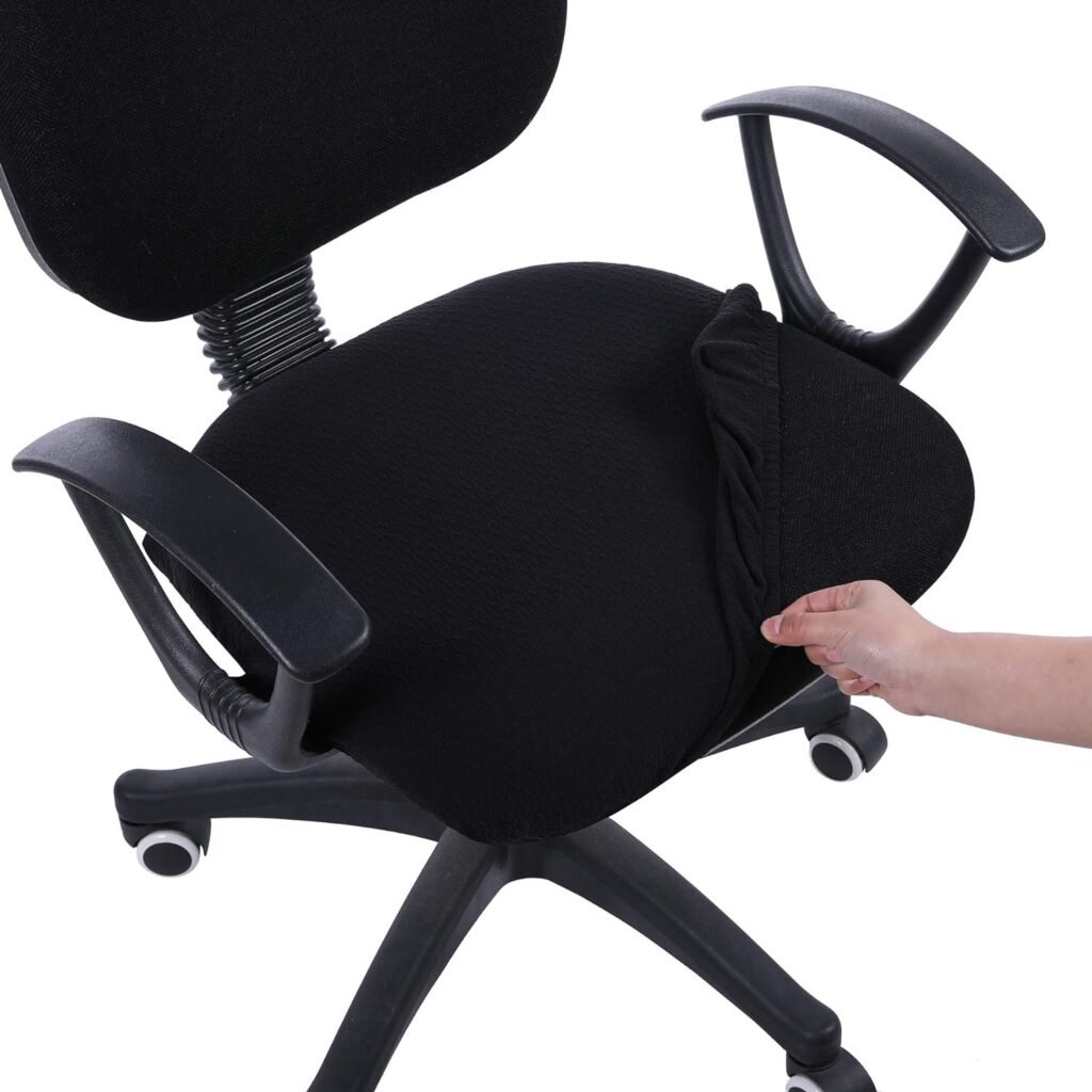 smiry Stretch Jacquard Office Computer Chair Seat Covers, Removable Washable Anti-dust Desk Chair Seat Cushion Protectors - Black