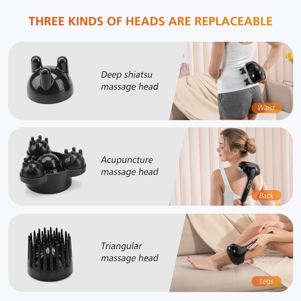 Snailax Cordless Handheld Back Massager - Rechargeable Percussion Massage with Heat, Deep Tissue Massager for Neck Shoulder Waist Leg Foot Back, Portable Wand Massager for Full Body