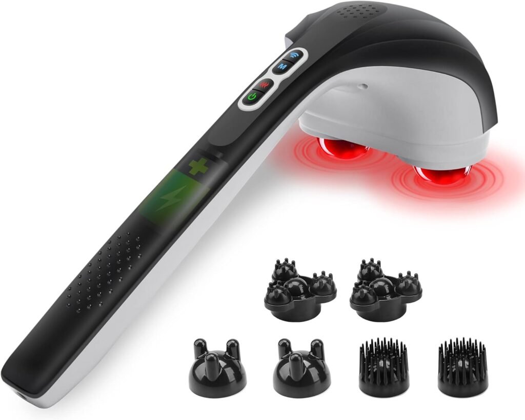 Snailax Cordless Handheld Back Massager - Rechargeable Percussion Massage with Heat, Deep Tissue Massager for Neck Shoulder Waist Leg Foot Back, Portable Wand Massager for Full Body