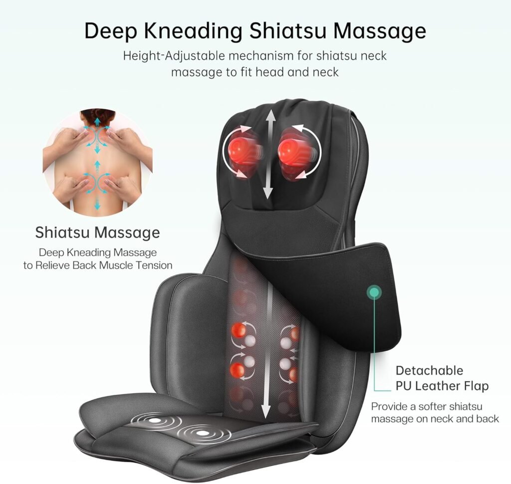 Snailax Full Body Massage Chair Pad -Shiatsu Kneading Seat Portable Neck Back Massager with Heat  Compression for Back and Shoulder