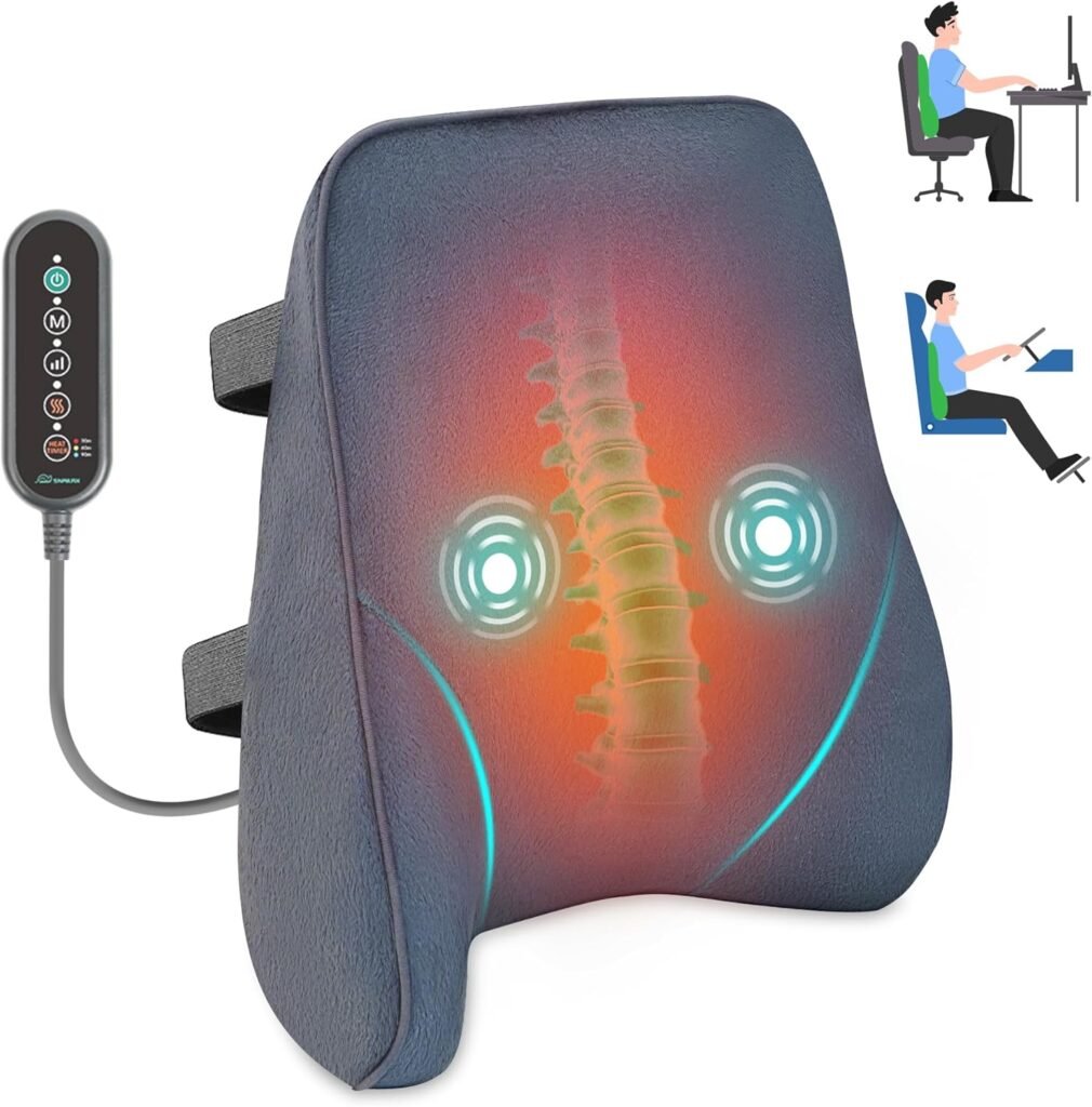 Snailax Lumbar Support Pillow for Office Chair,Back Support Lumbar Cushion,Chair Support for Lower Back Pain,3 Massage Modes  3 Heat Levels,Back Massager with Heat for Men,Women