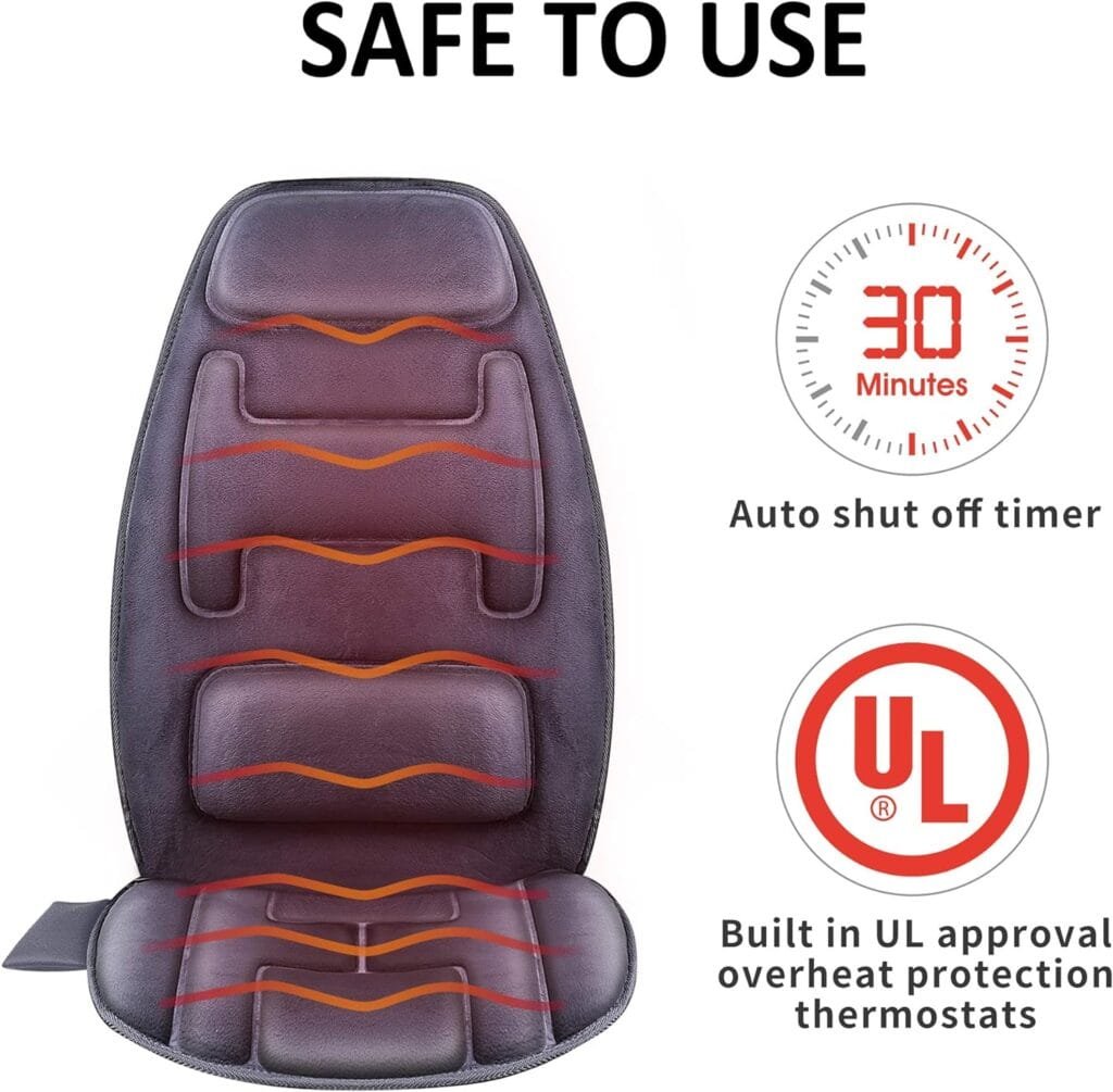 Snailax Massage Seat Cushion with Heat - Extra Memory Foam Support Pad in Neck and Lumbar,10 Vibration Massage Motors, 2 Heat Levels, Back Massager Chair Pad for Back