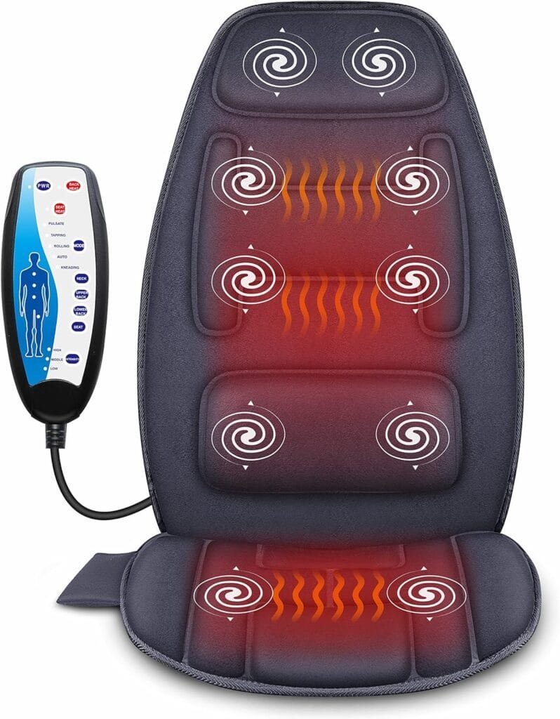 Snailax Massage Seat Cushion with Heat - Extra Memory Foam Support Pad in Neck and Lumbar,10 Vibration Massage Motors, 2 Heat Levels, Back Massager Chair Pad for Back