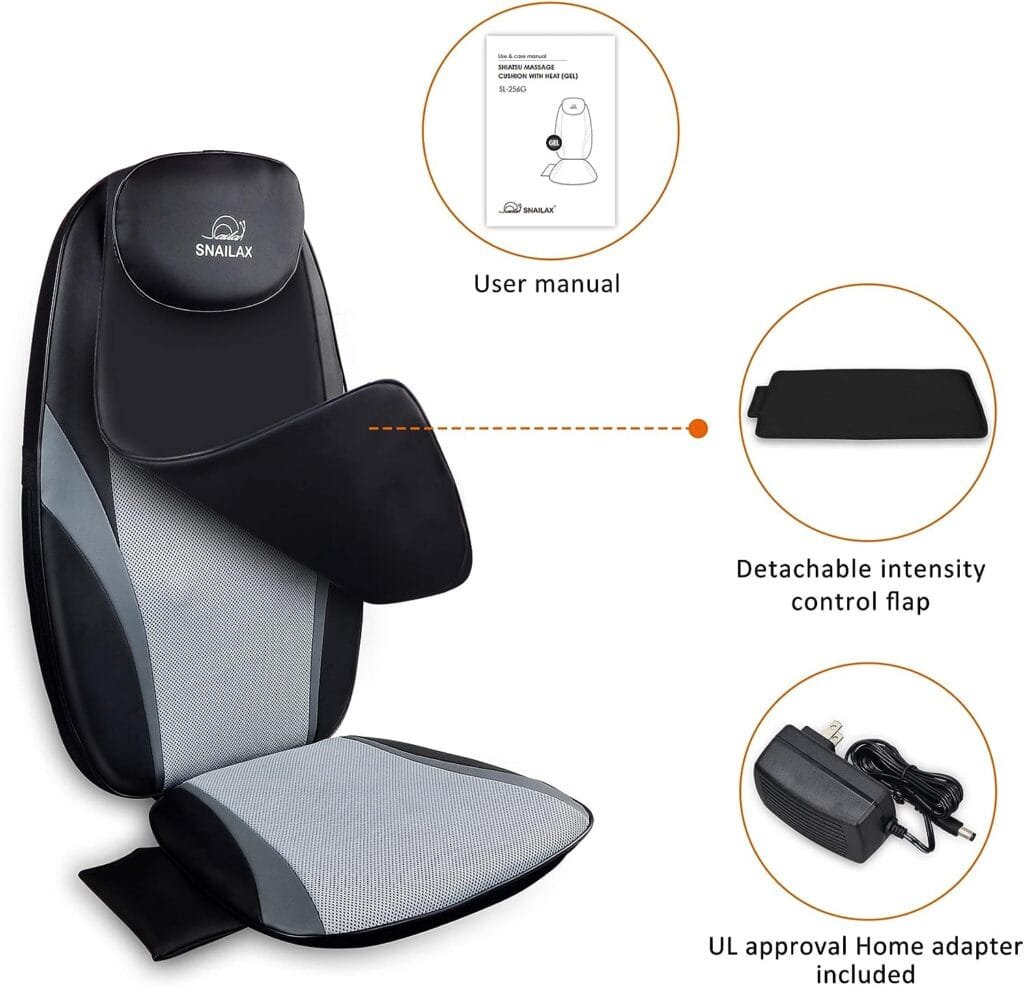 Snailax shiatsu Neck  Back Massager with Heat, Full Back Kneading Shiatsu or Rolling Massage, Massage Chair pad with Height Adjustment, Back Massager for Neck and Shoulder