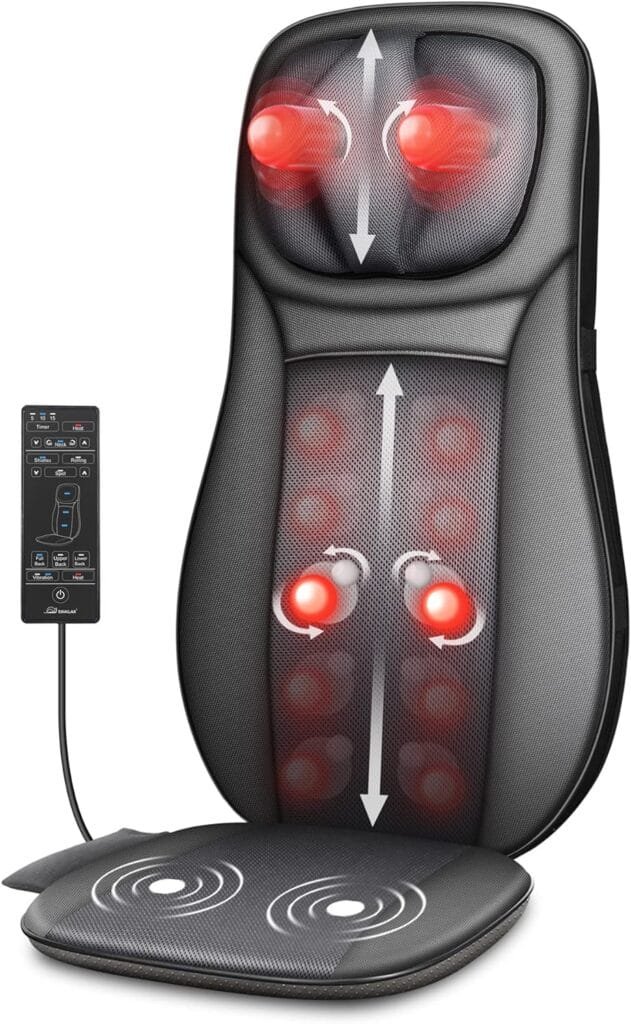 Snailax shiatsu Neck  Back Massager with Heat, Full Back Kneading Shiatsu or Rolling Massage, Massage Chair pad with Height Adjustment, Back Massager for Neck and Shoulder