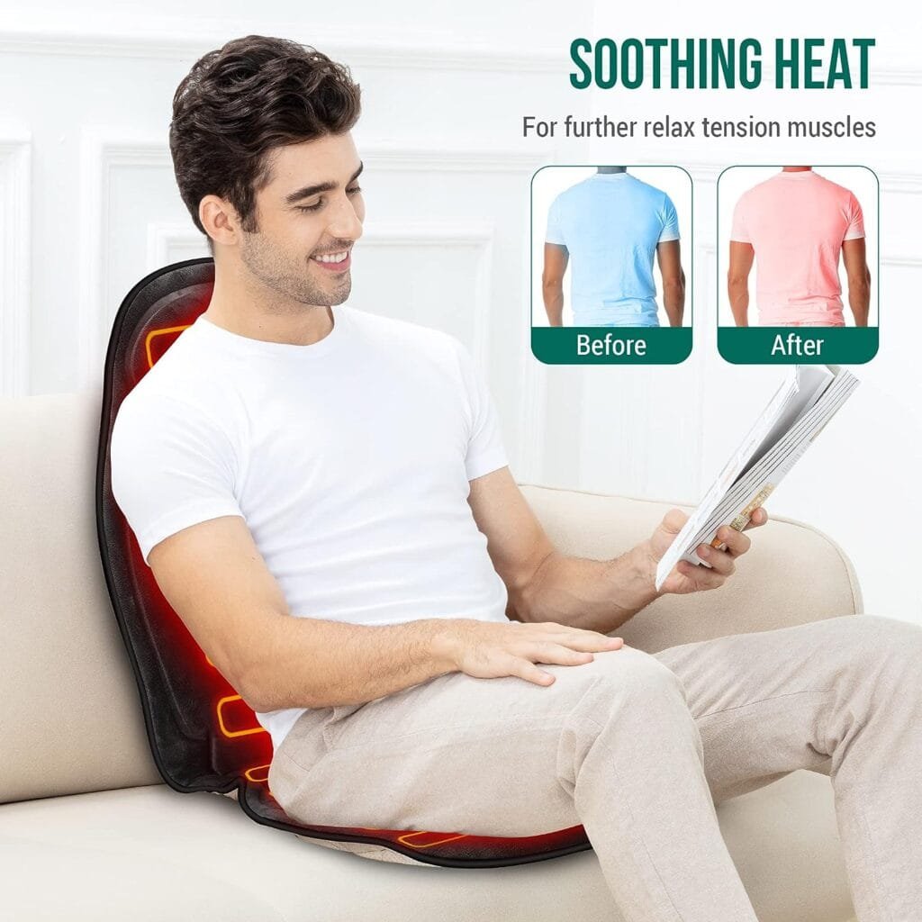 Snailax Vibration Massage Seat Cushion, Back Massager for Chair with Heat, 6 Vibrating Motors and 2 Heat Levels, Massage Chair Pad for Home Office use, Christmas Gifts for Men, Women