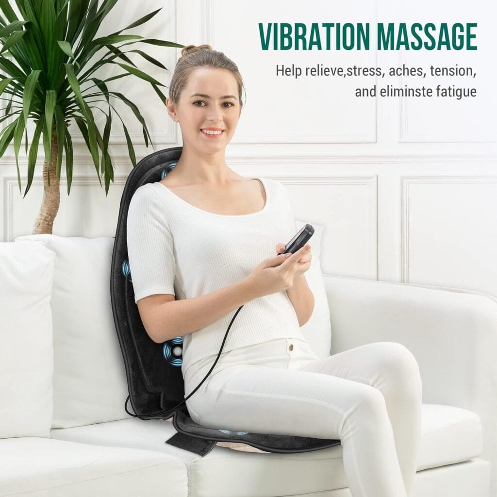 Snailax Vibration Massage Seat Cushion, Back Massager for Chair with Heat, 6 Vibrating Motors and 2 Heat Levels, Massage Chair Pad for Home Office use, Christmas Gifts for Men, Women