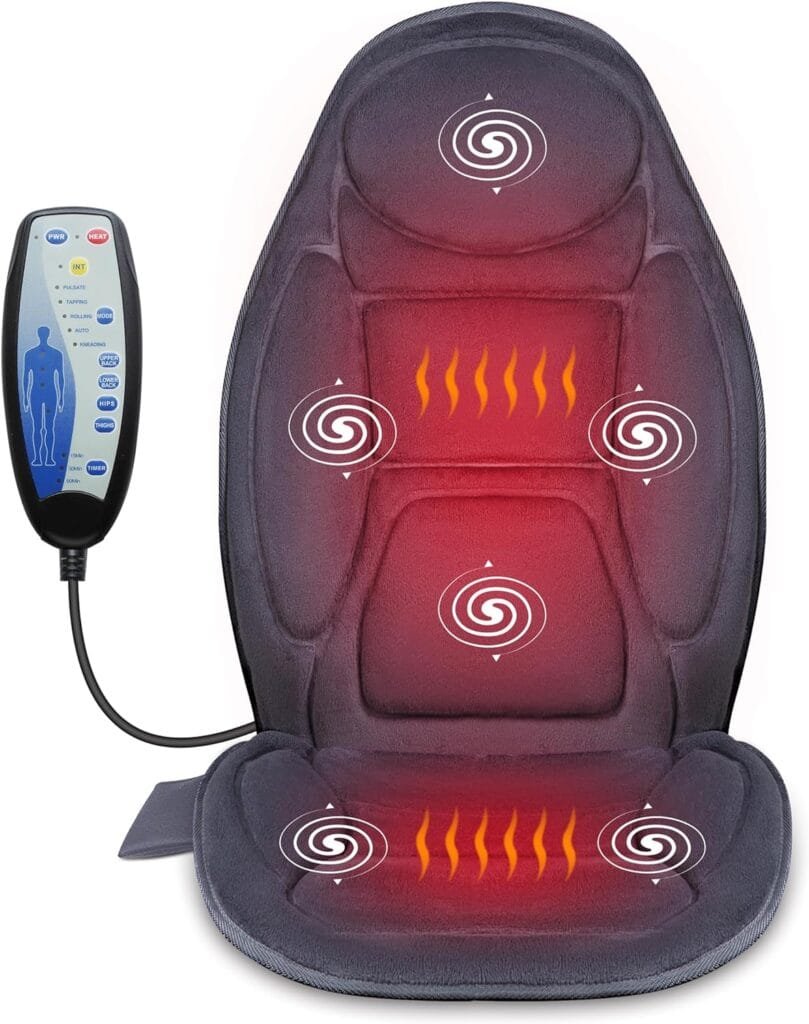 Snailax Vibration Massage Seat Cushion, Back Massager for Chair with Heat, 6 Vibrating Motors and 2 Heat Levels, Massage Chair Pad for Home Office use, Christmas Gifts for Men, Women