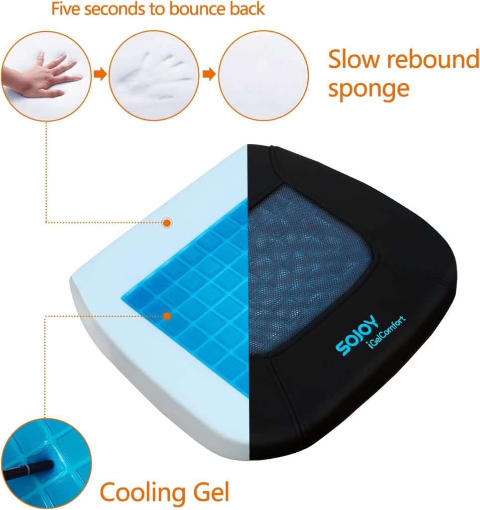 Sojoy Gel Seat Cushion for Office Chair Memory Foam Car Seat Cushion Non-Slip Coccyx Cushion for Relief and Comfort