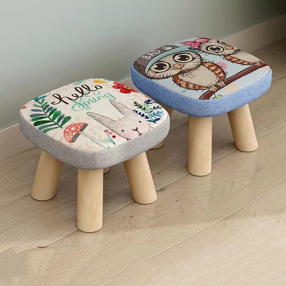 Solid Wood Stool Home Square Low Stool Cute Childrens Sofa Stool Chair Fashion Cartoon Creative Small Stool for Kids and Adult, Changing Stool Solid Wood Coffee Table Stool, Bear 330lb (Tree Stump)