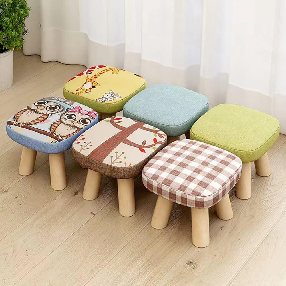 Solid Wood Stool Home Square Low Stool Cute Childrens Sofa Stool Chair Fashion Cartoon Creative Small Stool for Kids and Adult, Changing Stool Solid Wood Coffee Table Stool, Bear 330lb (Tree Stump)