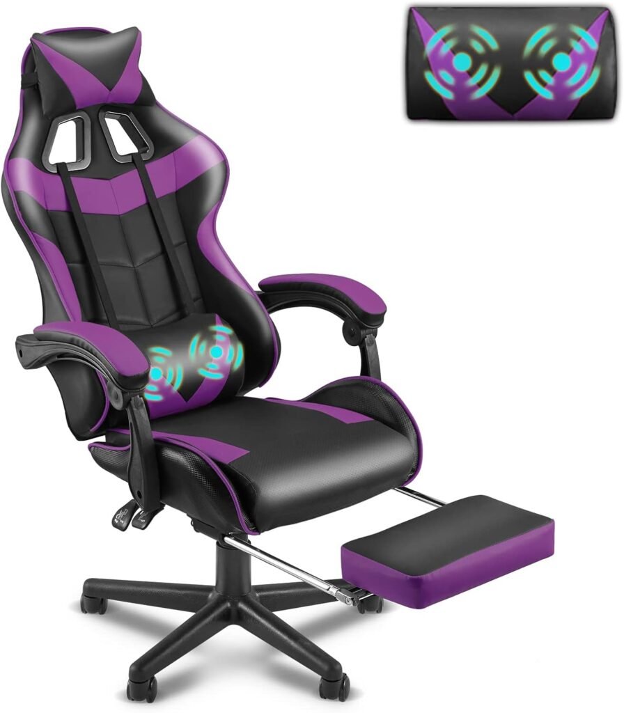 Soontrans Purple Gaming Chair with Footrest, Ergonomic Gamer Chair, Video Game Chairs with Adjustable Headrest, Removable Lumbar Support Office Chair, Game Chairs for Adults Teens(Purple)