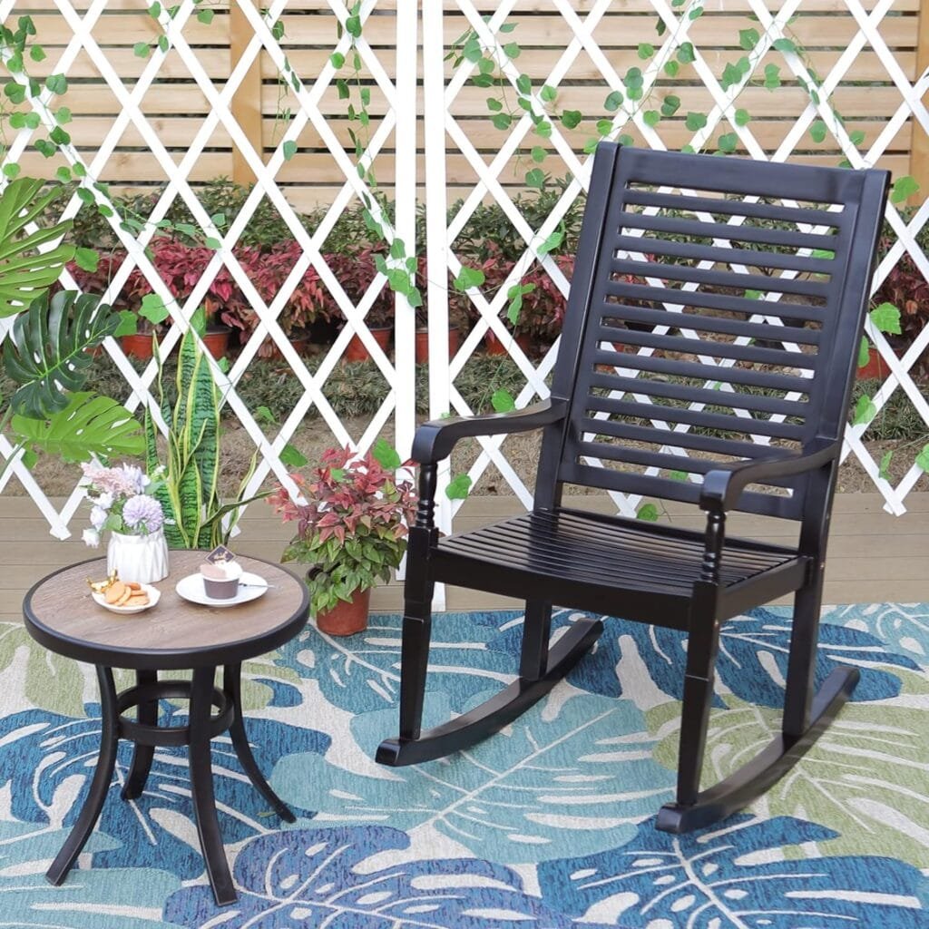 Sophia  William Outdoor Acacia Wood Rocking Chairs Set of 2 Black, Wooden Nantucket Rocking Chair for Porch, Patio, Garden, Lawn, Balcony, Backyard and Indoor, 2 Pack