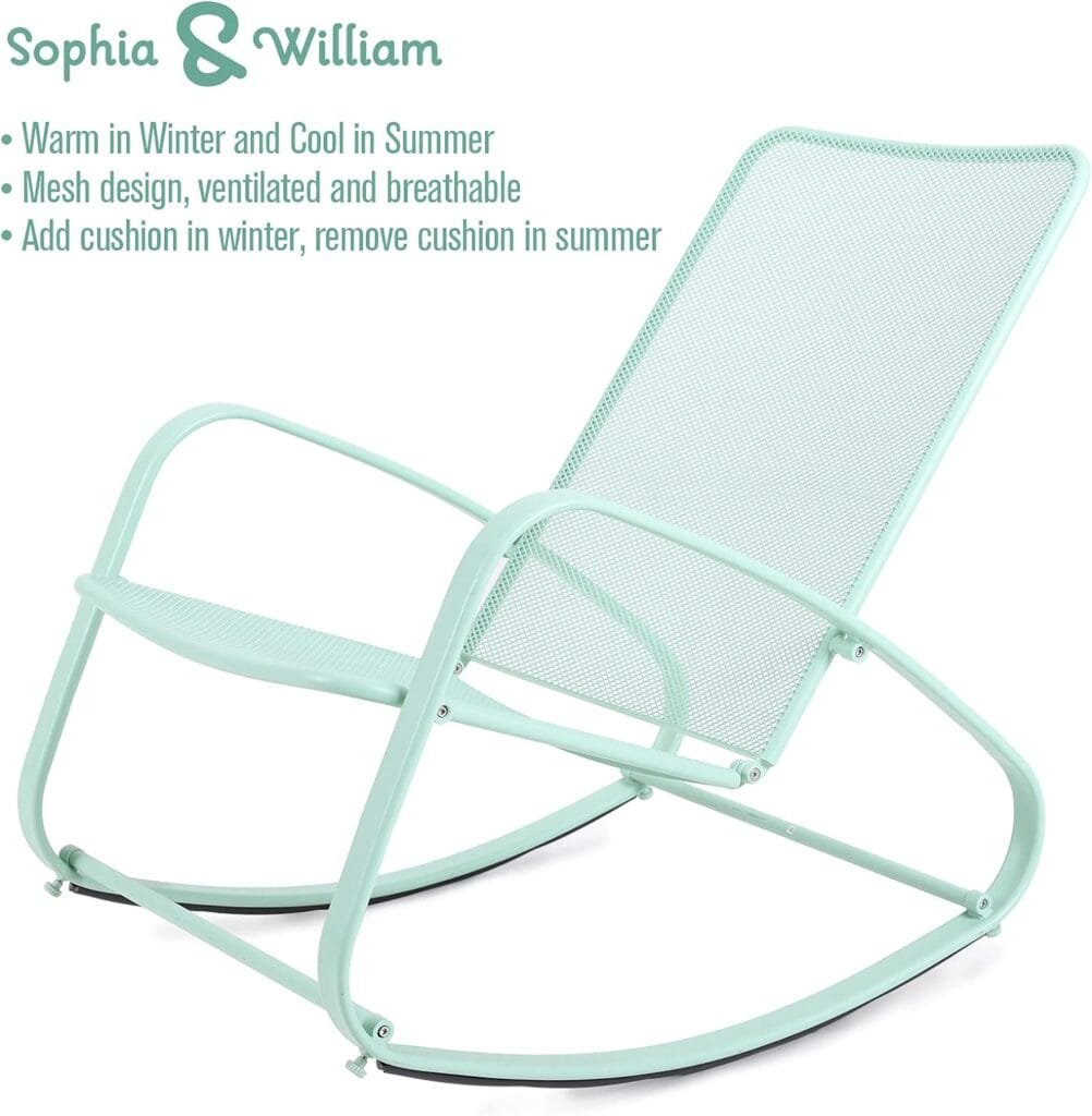 Sophia  William Outdoor Patio Rocking Chair Padded Steel Rocker Chairs Clearance Support 300lbs, Green