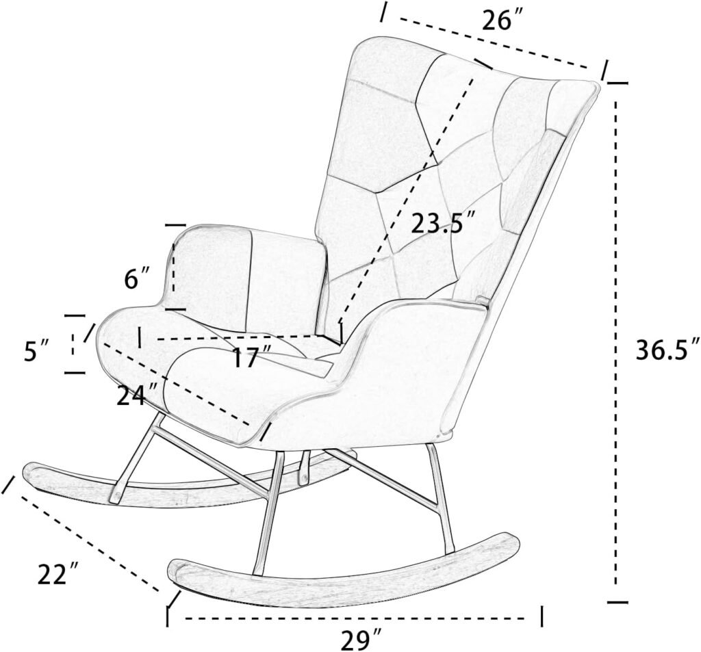 SSLine Comfortable Nursery Rocking Chair Patchwork Linen Upholstered Rocking Chairs Modern High Back Baby Nursery Rocker Cozy Glider Armchair for Living Room Bedroom (PinkWhite)