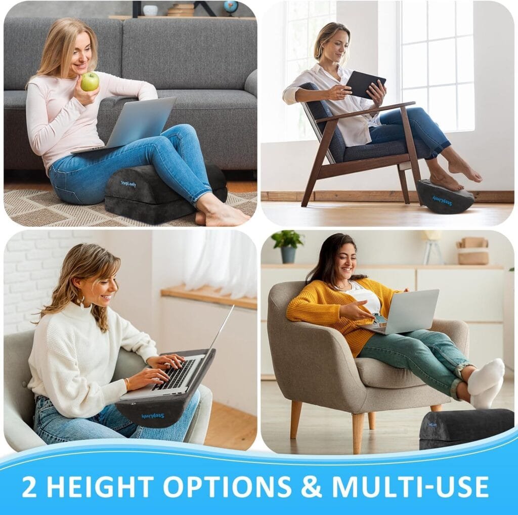 StepLively Foot Rest for Under Desk at Work, Comfortable Foot Stool with 2 Adjustable Heights, Footrest with Washable Cover, for Back  Hip Pain Relief, Suitable for Office, Home and Car (Black)