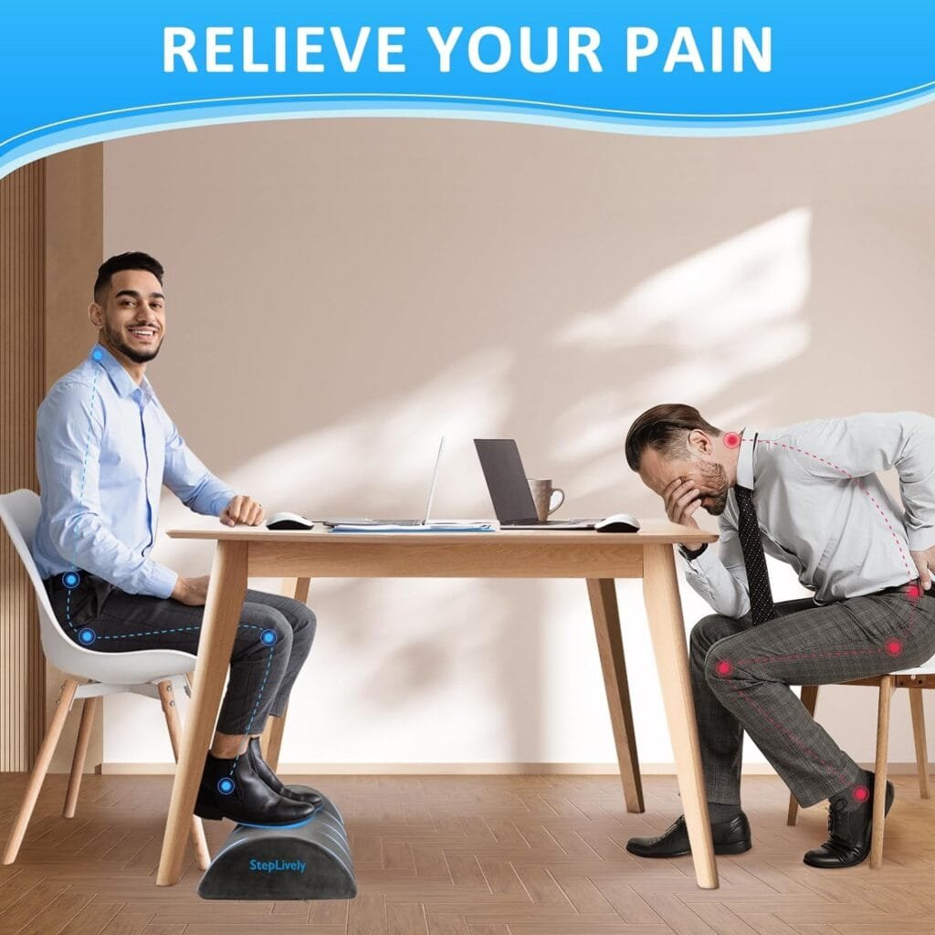StepLively Foot Rest for Under Desk at Work, Comfortable Foot Stool with 2 Adjustable Heights, Footrest with Washable Cover, for Back  Hip Pain Relief, Suitable for Office, Home and Car (Black)