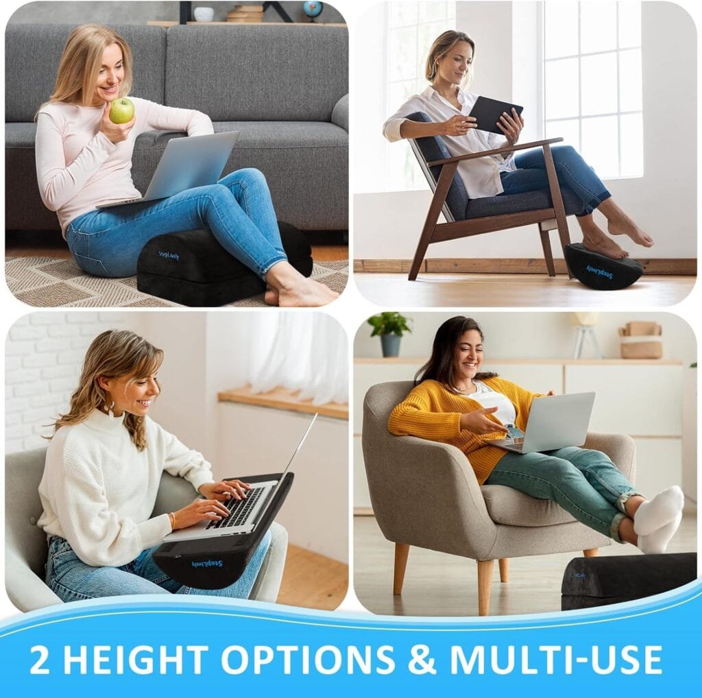 StepLively Foot Rest for Under Desk at Work, Comfortable Foot Stool with 2 Adjustable Heights, Footrest with Washable Cover, for Back  Hip Pain Relief, Suitable for Office, Home and Car (Black)