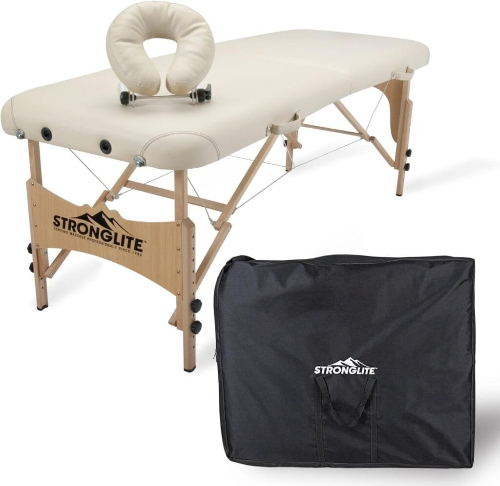 STRONGLITE Portable Massage Table Package Shasta - All-In-One Treatment Table w/ Adjustable Face Cradle, Pillow  Carrying Case, Black