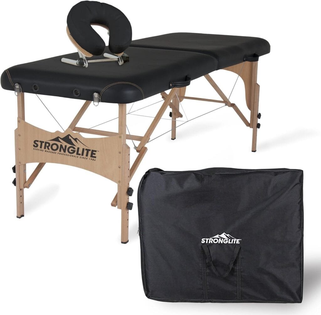 STRONGLITE Portable Massage Table Package Shasta - All-In-One Treatment Table w/ Adjustable Face Cradle, Pillow  Carrying Case, Black