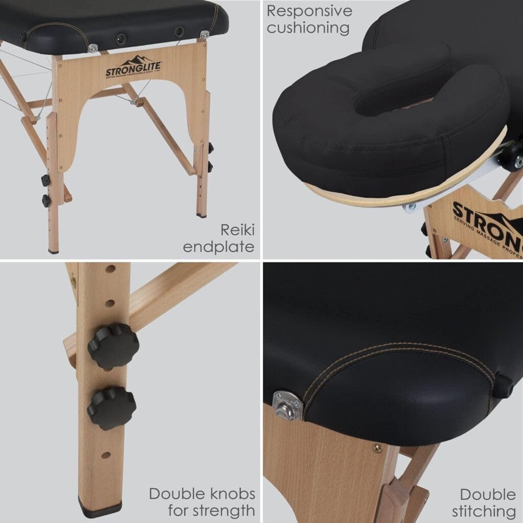 STRONGLITE Portable Massage Table Package Shasta - All-In-One Treatment Table w/ Adjustable Face Cradle, Pillow  Carrying Case, Black